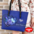  Customized Name Blue Butterfly Printed Leather Tote Bag