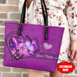  Customized Name Pink Butterfly Printed Leather Tote Bag