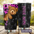  Personalized Name Teddy Bear Pink Zipper All Over Printed Steel Stainless Tumbler
