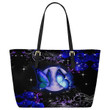  Blue Butterfly Printed Leather Tote Bag