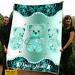  Teddy Bear Turquoise Color Custom Name Blanket