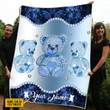  Teddy Bear Blue Color Custom Name Blanket