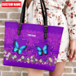  Custom Name Purple Butterfly All Over Printed Leather Handbag