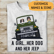  A Girl, Her Dog and Her Jeep Personalized T-Shirt, Best Gift for Girls and Dog Lovers