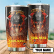 Beebuble Firefighter Skull On Fire Customize Name Stainless Steel Tumbler MH