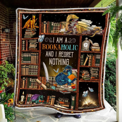 I Am A Bookaholic And I Regret Nothing Book Dragon Throw Blanket