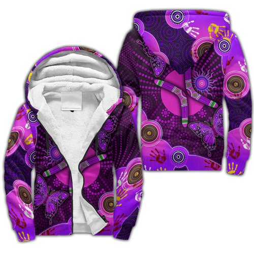 Aboriginal Naidoc Week 2021 Purple Butterflies Fleece Zip-Up Hoodie For Men And Women