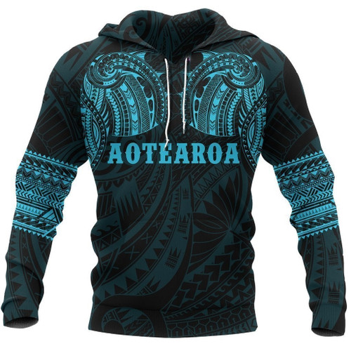 Aotearoa Maori Tattoo All Over Hoodie Blue NVD