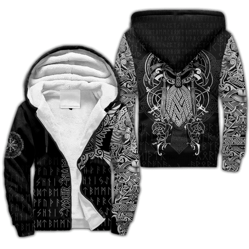 Premium Fleece Zip-up Hoodie Raven Of Odin Tattoo 3D All Over Printed