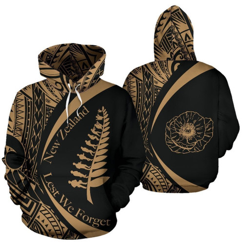 New Zealand Lest We Forget Maori Hoodie Circle Style - Golden x Black J95