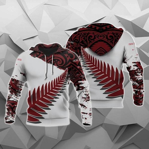 New Zealand Maori Fern Red Edition Zip Hoodie