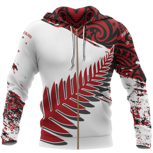 New Zealand Maori Fern Red Edition Zip Hoodie