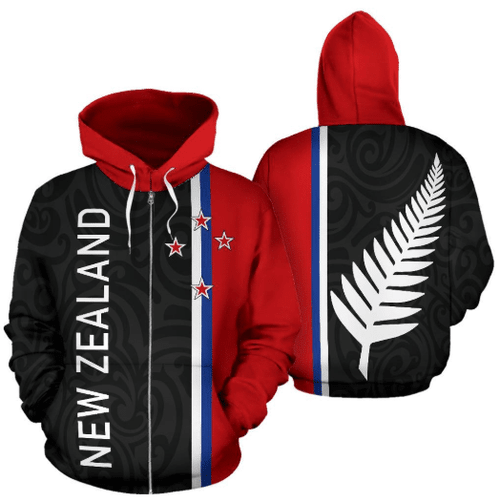 New Zealand All Over Zip-Up Hoodie - Straight Version - BN04