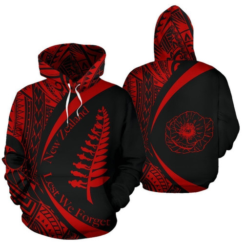 New Zealand Lest We Forget Maori Hoodie Circle Style - Red J95