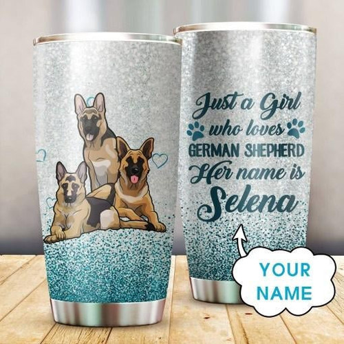 Custom Name – Girl Who Loves German Shepherd 3D Tumbler Cup