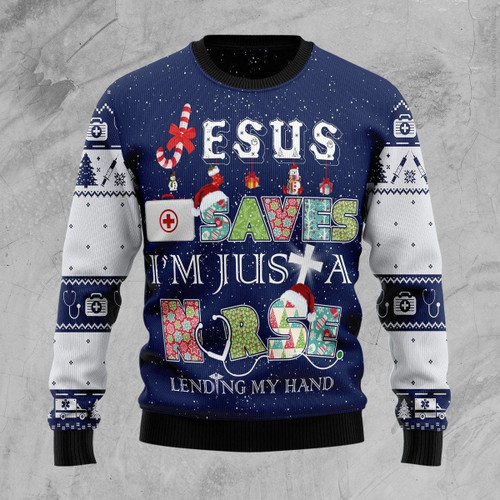Nurse Life Jesus Saves Ugly Christmas Sweater For Men & Women Adult