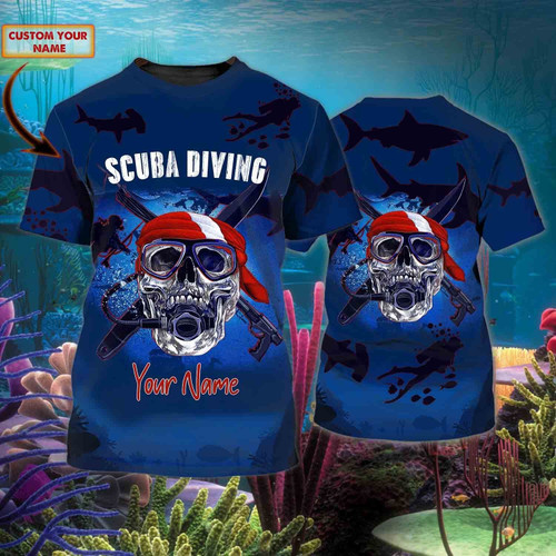 Diving Personalized Name 3D Tshirt For Scuba Diver