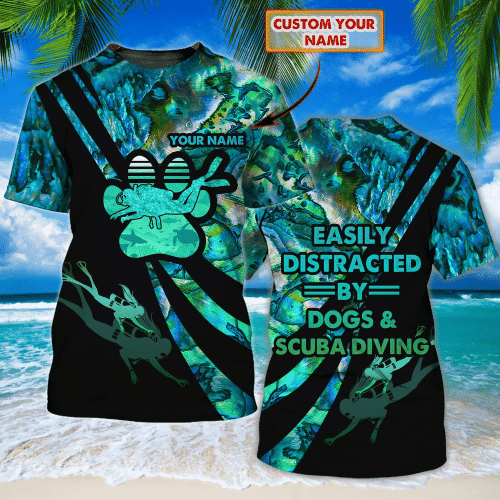 Scuba Diving and Dog Personalized Name 3D T Shirt Beebuble