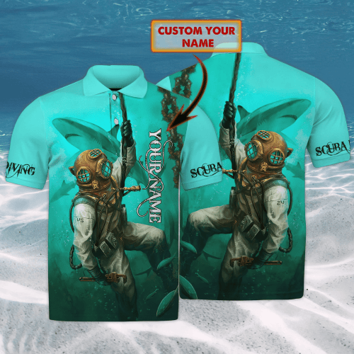 Scuba Diving Personalized Name 3D Polo Shirt Beebuble