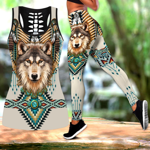 Native Spirit Wolf 3D Over Printed Legging & Tank top-ML