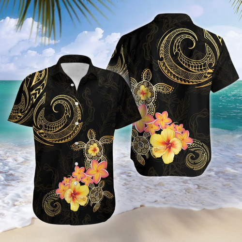 Amazing Polynesian Frangipani Flower And Turtle Hawaii Shirt And Short Combo