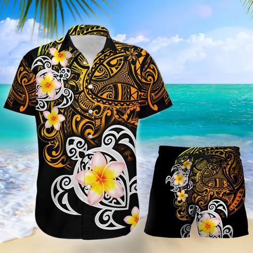 Amazing Polynesian Golden Maori Tattoo Hawaii Shirt Combo With Short