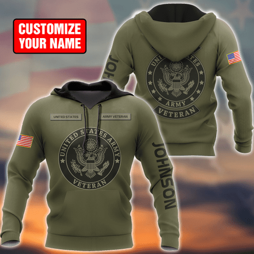 US Veteran Persionalized Name 3D All Over Printed Unisex Hoodie