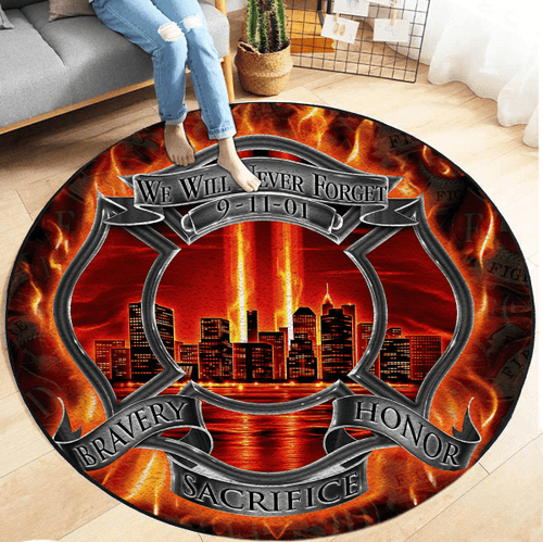 Never Forget Firefighter Circle Rug
