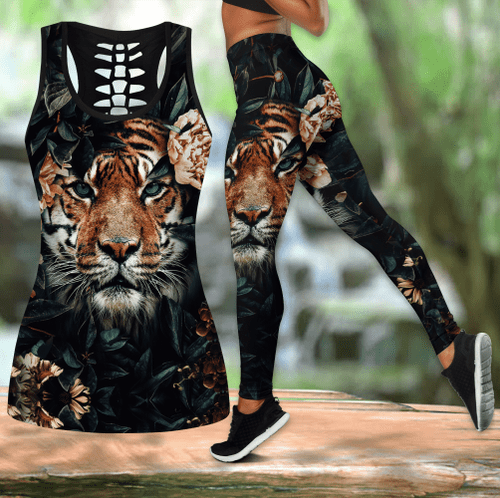 Tiger with Flower Combo legging + hollow tank combo for Women