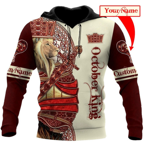 Custom Name October King Lion  3D All Over Printed Unisex Shirts
