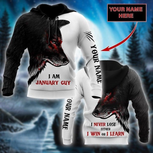 Custom Name January Guy Wolf 3D All Over Printed Unisex Shirts