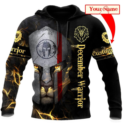 Custom Name December Spartan Lion Warrior 3D All Over Printed Unisex Shirts