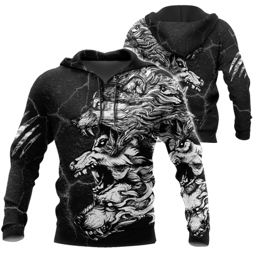 Three Gray Wolfs Tattoo 3D Over Printed Shirt for Men and Women