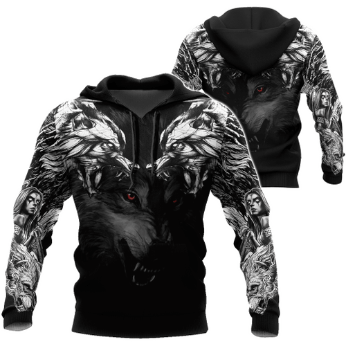 Double Dark Wolf Tattoo Over Printed Shirt For Men and Women