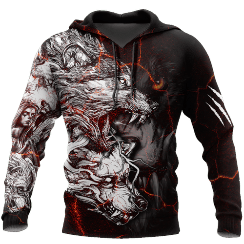 Red Thunder Wolf Tattoo All Over Printed Shirt for Men and Women