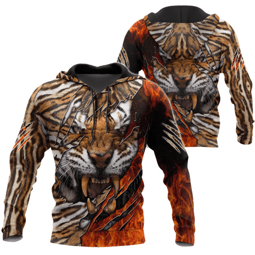 Warrior Tiger Hoodie Over Printed for Men and Women