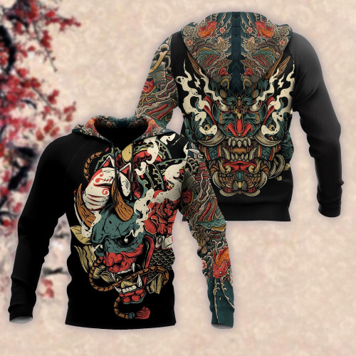 Oni Mask Tattoo 3D Over Printed Shirt for Men and Women