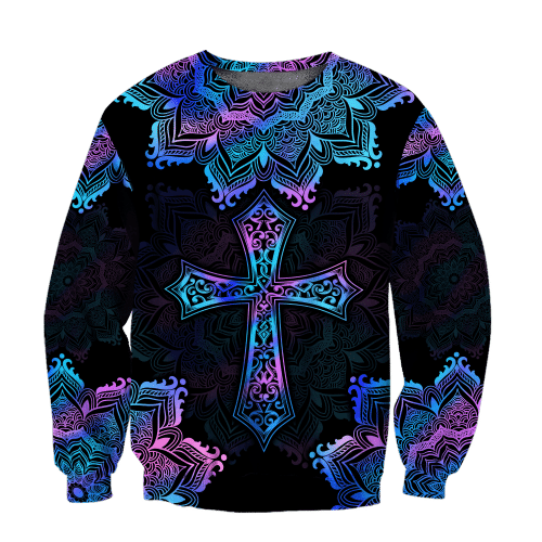 Pink Blue Hologram Mandala Cross 3D AOP Sweatshirt