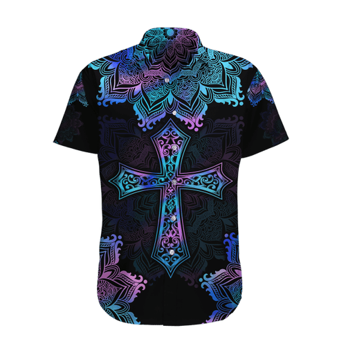 Pink Blue Hologram Mandala Cross 3D AOP Hawaii Shirt