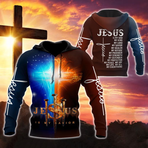 Jesus Christ My Savior Red and Blue Cross 3D Printed Hoodie, T-Shirt for Men and Women