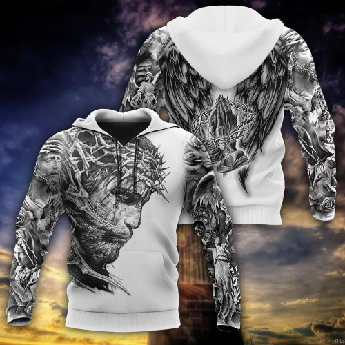 Jesus Christ with Wings Tattoo 3D Printed Hoodie, T-Shirt for Men and Women