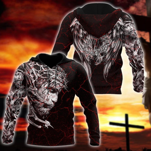 Jesus Christ Wings Tattoo 3D Printed Hoodie, T-Shirt for Men and Women