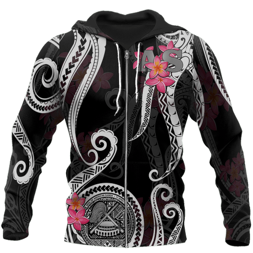 American Samoa Polynesian Hoodie - Black Plumeria 3d all over printed shirt and short for man and women JJ120204 PL