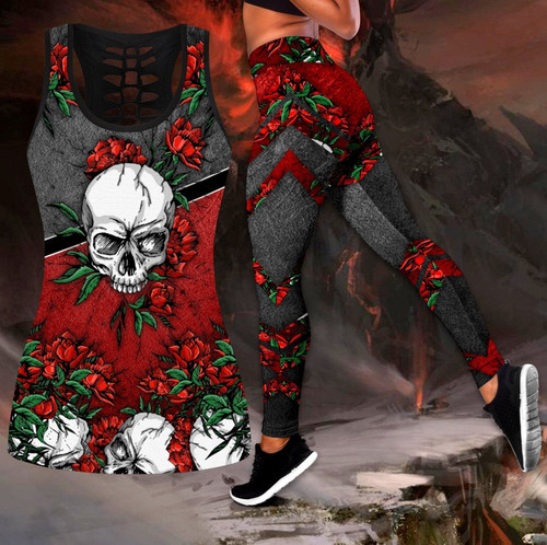 Red Rose and Love Skull tanktop & legging camo hunting outfit for women