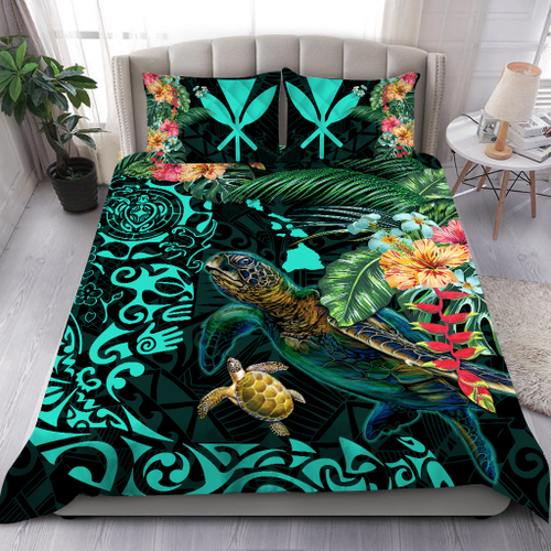 Turtles Kanaka Maoli Polynesian Plumeria Banana Leaves Hawaiian Bedding Set JJ23062021