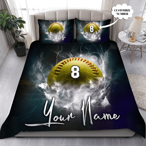 Softball & Baseball Love Custom Bedding Set with Your Name and Your Number MH1007203