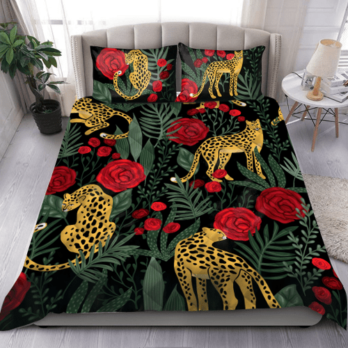 Rosy Leopard In Tropical Forest Quilt Bedding Set by SUN JJ240621