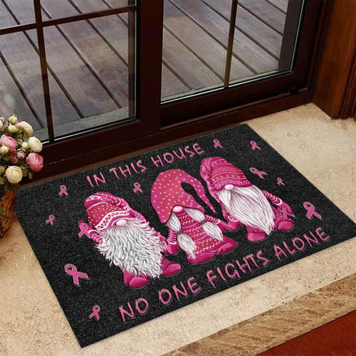 In This House No One Fights Alone � Breast Cancer Awareness Easy Clean Welcome DoorMat | Felt And Rubber | DO1127