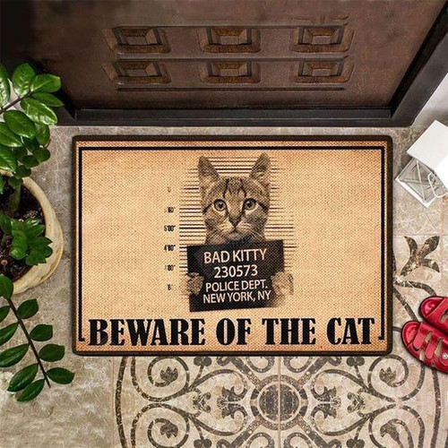 Beware Of The Cat Easy Clean Welcome DoorMat | Felt And Rubber | DO3301