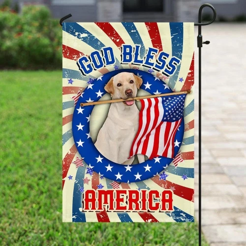 Yellow Labrador Retriever God Bless America 4th Of July Garden Decor Flag | Denier Polyester | Weather Resistant | GF1370